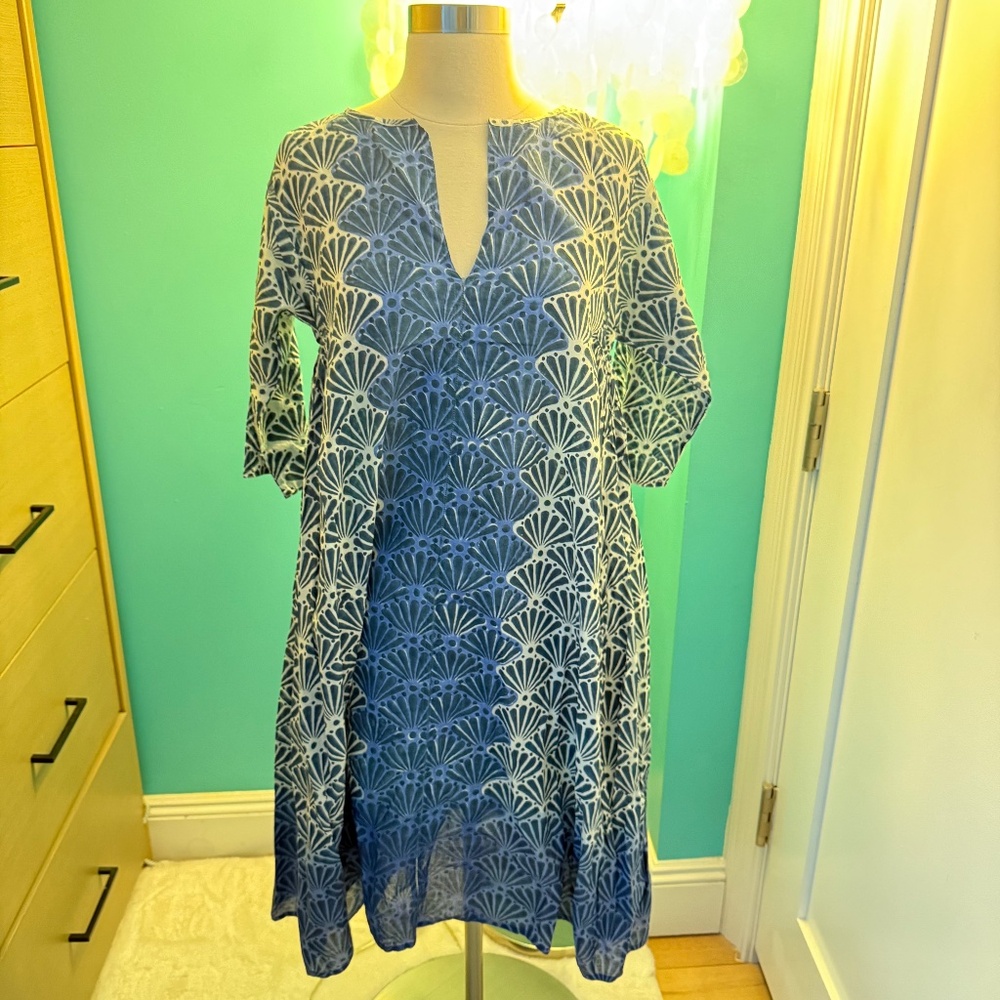 Roberta Roller Rabbit blue and white beach long-sleeve coverup/summer dress